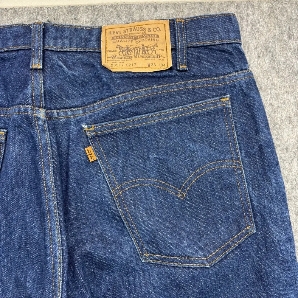 Vintage Levi's 20517 0217 Orange Tab 36x33 Blue Denim USA 80s Bootcut Western - Picture 13 of 16